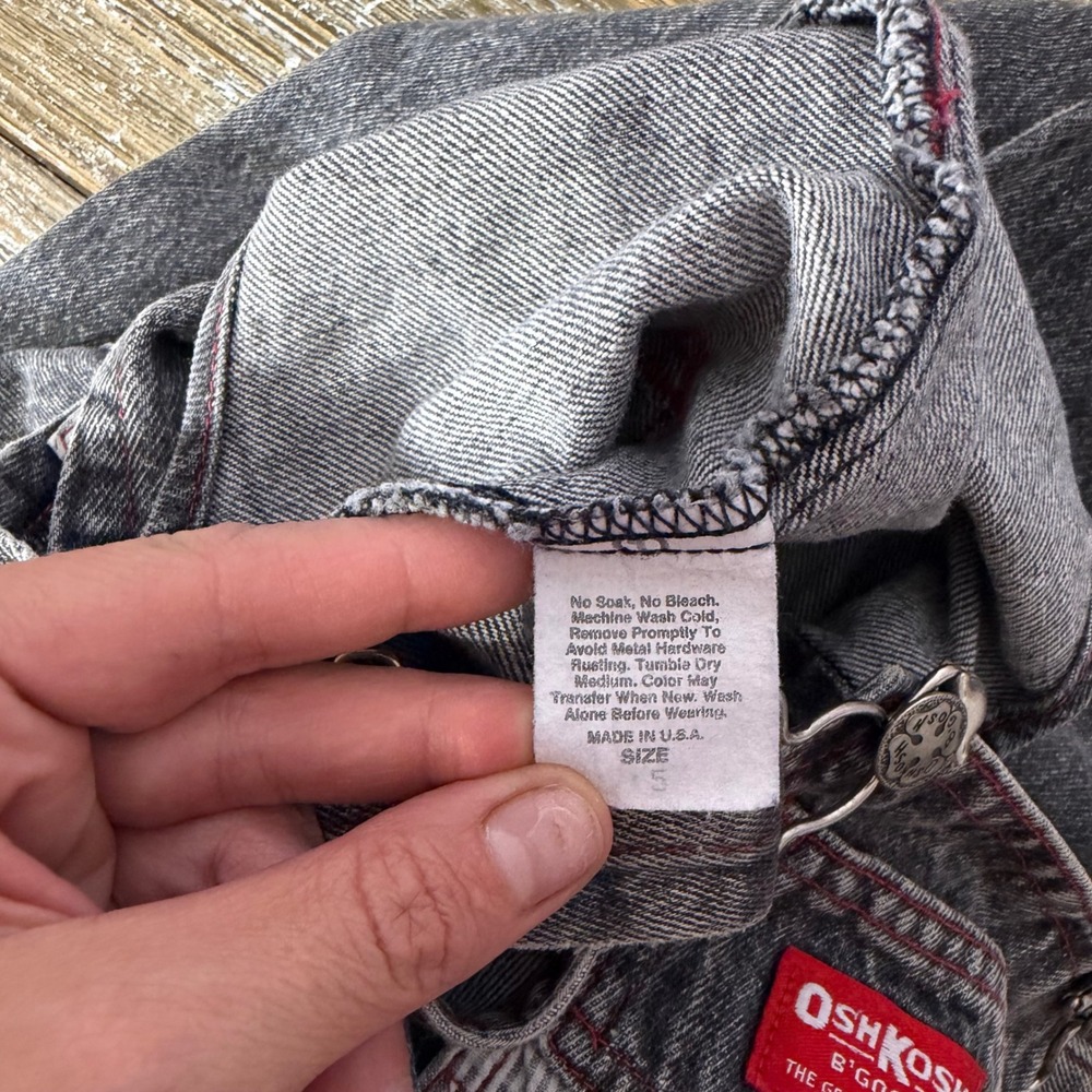 Vintage OshKosh Overalls Joe's Garage Gray Denim Kids Sz 5 Made USA Retro 90s - Picture 9 of 10